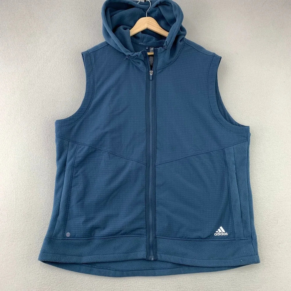 Adidas Terrex Fleece Hooded Vest Mens 2XL Blue Full Zip Outdoor Activewear